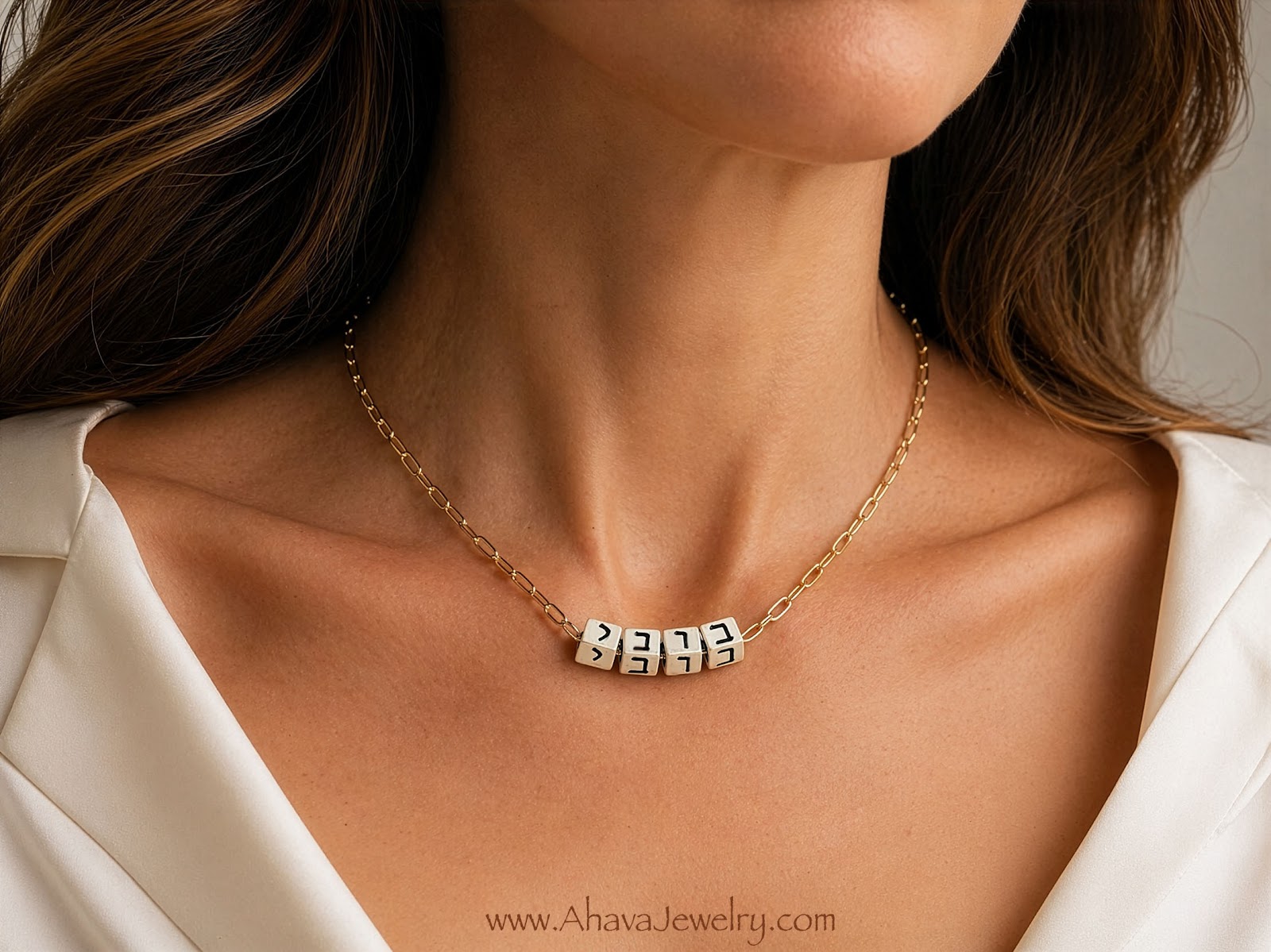 Bubbe Necklaces with Bubbe in Hebrew on a gold paperclip chain. Bubbe Necklaces with Bubbe in Hebrew on a gold paperclip chain.