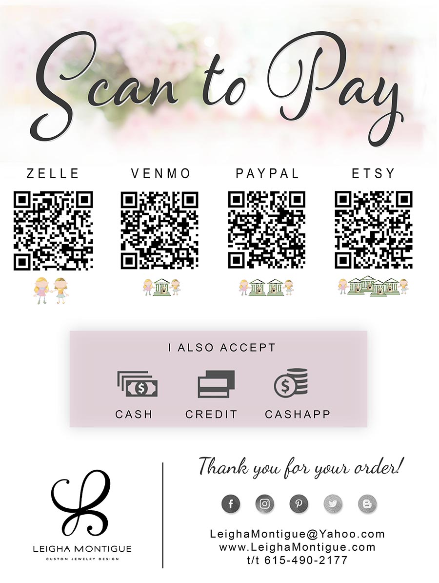 Don't like paypal? You can also pay with Zelle, Venmo, Cash or Check