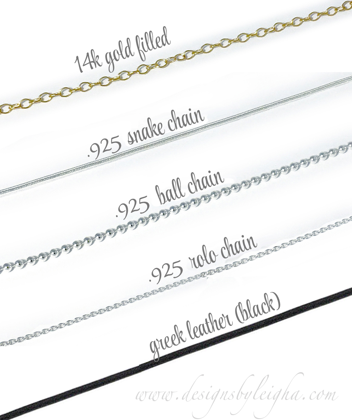 gold and sterling silver, rolo, snake and ball chain options
